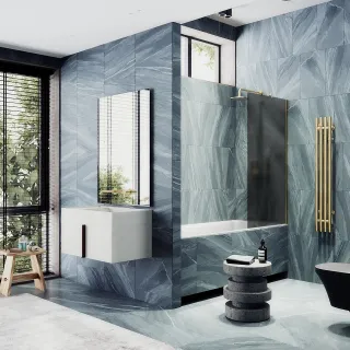 Шторка на ванну MaybahGlass MGV-86-3ш 60см золото