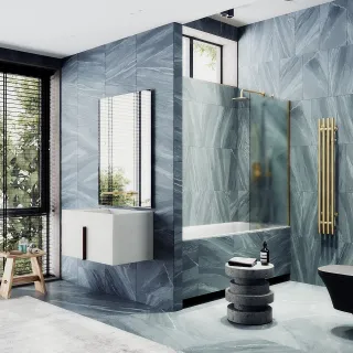 Шторка на ванну MaybahGlass MGV-90-3ш 40см золото