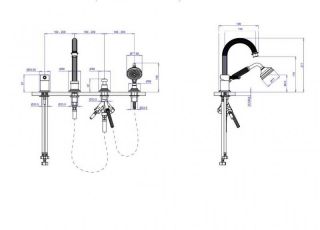 Смеситель на борт ванны однорычажный с выдвижным душем и переключателем Cezares APHRODITE-BVDM-03/24-Bi