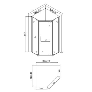 Душевой уголок Agger A03-090TCR/G правый без поддона 89х89, стекло прозрачное