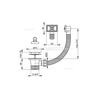 Водослив сифона для мойки AlcaPlast 6/4" с нержавеющей рeшeткой ?70 и гофропереливом A331