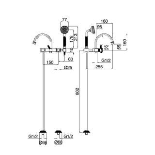 Напольный смеситель для ванны с ручным душем Cezares APHRODITE-VDP-02-O