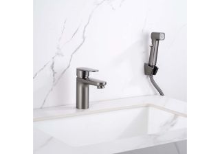 Смеситель для раковины с гигиеническим душем Aquatek Ника AQ1812BGM оружейная сталь