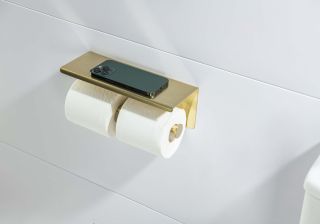 Бумагодержатель двойной с полкой Aquatek Оберон AQ4909BG шлифованное золото