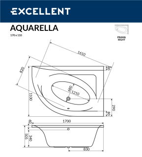 Ванна акриловая EXCELLENT Aquarella 170x110 (правая)