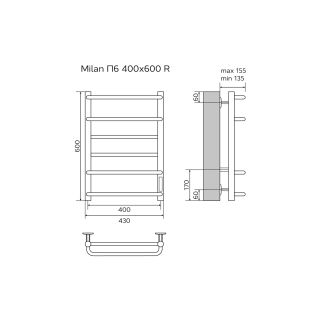 Полотенцесушитель электрический AZARIO MILAN AZ90846 400/600 6 секций, диммер справа, хром