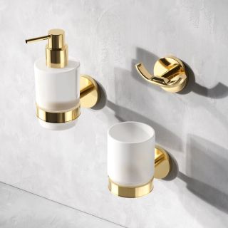 Стеклянный диспенсер для жидкого мыла с настенным держателем AM.PM X-Joy A85A36999 золото