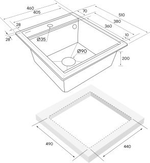 Комплект Paulmark: мойка Stepia 45 и коландер Advance PM114651-BLM+A375-BS чёрный металлик/брашированная нержавеющая сталь