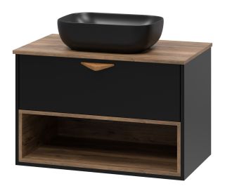 Подвесная тумба под раковину Brevita Bergen BER-07080-19-02-1Я с подсветкой 80см дуб Галифакс олово/чёрный