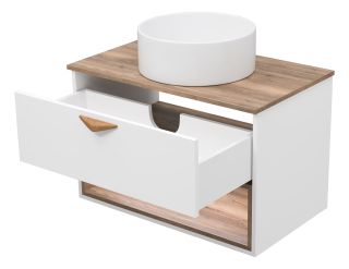 Подвесная тумба под раковину Brevita Bergen BER-07080-19-01-1Я с подсветкой 80см дуб Галифакс олово/белый