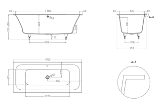 Ванна из искусственного камня Salini Orlanda Axis Kit S-Sense 103313MRH 170x75см RAL снаружи