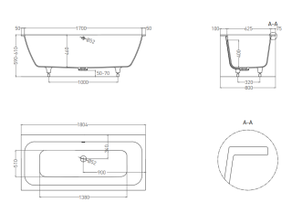 Ванна из искусственного камня Salini Orlanda Axis S-Sense 103212GRH 180x80см RAL снаружи
