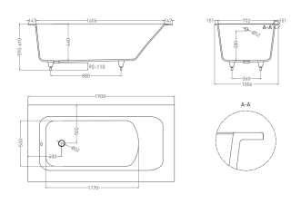 Ванна из искусственного камня Salini Orlanda Plus Kit S-Sense 102114MH 190x100см RAL снаружи