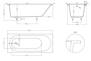 Ванна из искусственного камня Salini Ornella S-Sense 102313MRF 170x70см RAL полностью