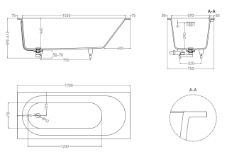 Ванна из искусственного камня Salini Ornella Kit S-Sense 102411MRF 170x75см RAL полностью