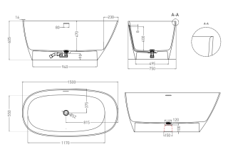 Ванна из искусственного камня Salini Sofia S-Stone 102528M 150x75см белый матовый