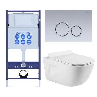 Комплект SET AQUATEK ДИВА-019 4в1 унитаз с инсталляцией кнопкой и сиденьем микролифт