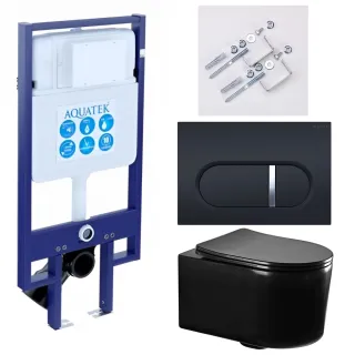 Комплект SET AQUATEK МИЯ-MB-045 4в1 унитаз с инсталляцией кнопкой и сиденьем микролифт
