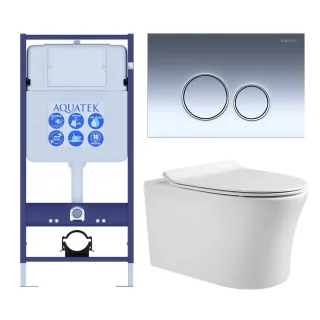 Комплект SET AQUATEK НИКА-018 4в1 унитаз с инсталляцией кнопкой и сиденьем микролифт