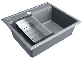 Комплект Paulmark: мойка Stepia 60 и коландер Advance PM115951-GRM+A375-BS серый металлик/брашированная нержавеющая сталь