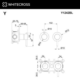 Смеситель скрытого монтажа на 2 потребителя WHITECROSS Y Y1242GLB брашированное золото