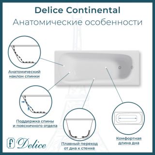 Ванна чугунная Delice Continental DLR230640-AS 120х70 с антискользящим покрытием