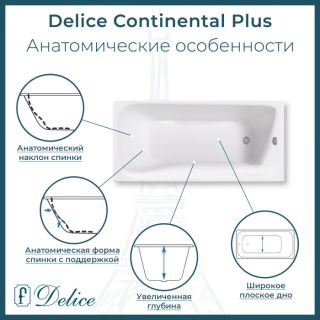 Ванна чугунная Delice Continental PLUS DLR230633R с отверстиями под ручки 150х70 см