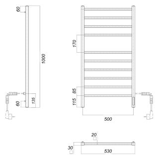 Полотенцесушитель электрический Domoterm Квадро DMT П10 500x1000 EK R хром