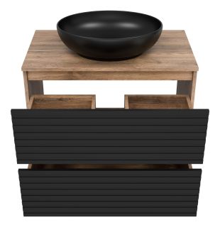 Напольная тумба под раковину Brevita Dakota DAK-07080-19/02-2Я 80см дуб Галифакс олово/чёрный