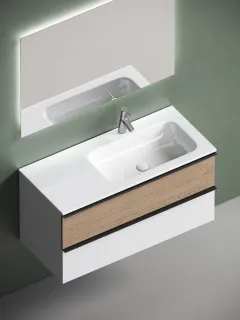 Подвесная тумба под раковину Sancos Delta DL100RW правая 100см дуб светлый/белый