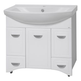 Напольная тумба под раковину Misty Дрея 85см с бельевой корзиной белый