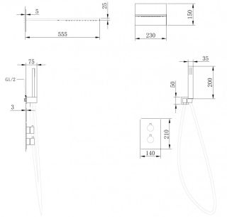 Душевая система ABBER Weiss Insel AF8052B с термостатом чёрный матовый