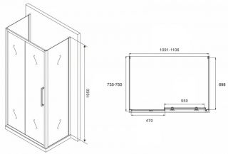 Душевой уголок ABBER Schwarzer Diamant AG30110BH-S75B-S75B 110x75см чёрный