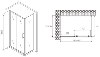 Душевой уголок ABBER Schwarzer Diamant AG30140B-S75B 140x75см чёрный