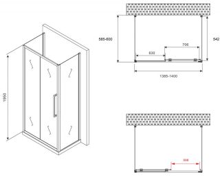 Душевой уголок ABBER Schwarzer Diamant AG30140MH-S60M-S60M 140x60см хром
