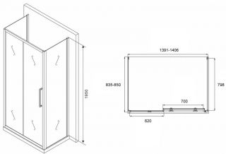 Душевой уголок ABBER Schwarzer Diamant AG30140MH-S85M-S85M 140x85см хром