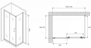 Душевой уголок ABBER Schwarzer Diamant AG301505-S705 150x70см хром