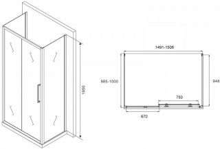 Душевой уголок ABBER Schwarzer Diamant AG30150MH-S100M-S100M 150x100см хром