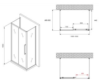 Душевой уголок ABBER Schwarzer Diamant AG30160BH-S50B-S50B 160x50см чёрный