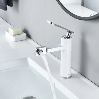 Смеситель для раковины Shevanik S6601F с поворотным носиком белый/хром