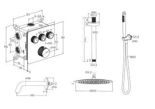 Душевой комплект Milleau Tissage TERMO 3SBIT/802Q-GB черный