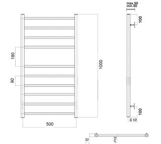 Полотенцесушитель водяной Domoterm Куба П10 500x1000 хром