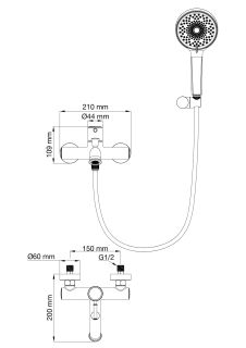 Смеситель для ванны с душем Wonzon & Woghand Tor WW-88037073-BGM тёмный графит