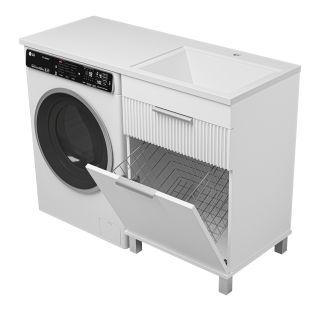 Напольная тумба под раковину Brevita Enfida 60см под стиральную машину с бельевой корзиной бежевый