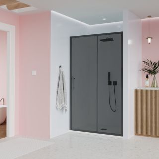 Душевая дверь Veconi Evo 100 B, 1800x1950, черный матовый, стекло тонированное матовое