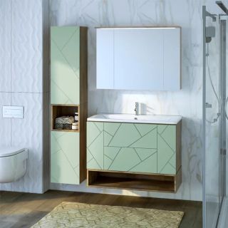 Зеркальный шкаф с подсветкой Бриклаер Кристалл 4627125417245 95 см дуб гранж песочный