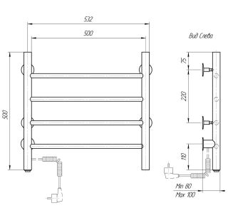 Полотенцесушитель электрический Domoterm Классик DMT 109-4 50x50 EK L чёрный