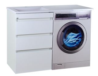Напольная тумба под раковину Misty Фостер под стиральную машину 55см с тремя ящиками белый