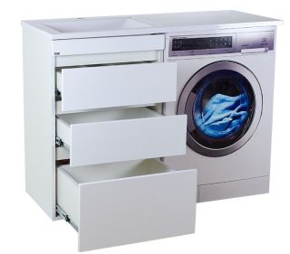 Напольная тумба под раковину Misty Фостер под стиральную машину 55см с тремя ящиками белый