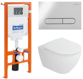 Комплект 4 в 1 BelBagno CZR-6601-TH-TOR/CZR2316SC/BB002-80/BB005-PR-CHROME унитаз подвесной Cezares STYLUS-TOR CZR-6601-TH-TOR с сиденьем CZR-2316-SC система инсталляции для унитазов BB002-80  с кнопкой смыва BB005-PR-CH